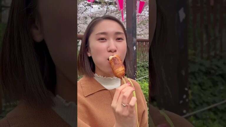 目黒川の桜まつりで食べ歩き🌸#お花見 #肉巻きおにぎり #たこ焼き #チーズボール