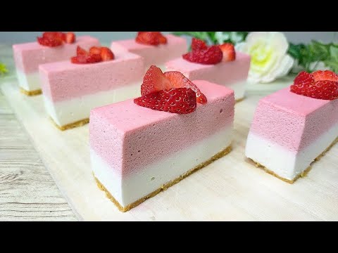 【簡単】いちごのスクエアレアチーズケーキの作り方/Strawberry square rare cheesecake