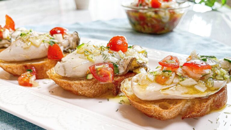 【牡蠣のセビーチェ】築地で見付けた大粒の牡蠣をライムが香る野菜のソースでマリネ【カキレシピ】【セビーチェ】【おつまみ】【ブルスケッタ】