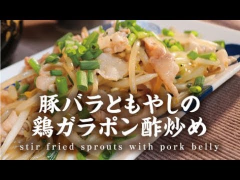 簡単！安い！豚バラともやしの鶏ガラポン酢炒め【男一匹自炊飯245】 Stir fried sprouts with pork belly