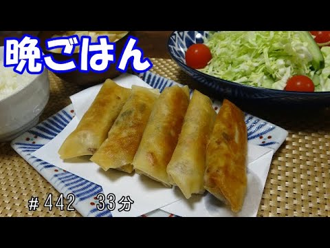 【晩ごはん】春巻き　サラダ お味噌汁