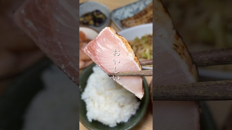 私の昨日の晩ごはん【ブリのタタキ、ビンチョウマグロの漬け、もやし炒め、茄子の煮浸し、ご飯、味噌汁】#shorts