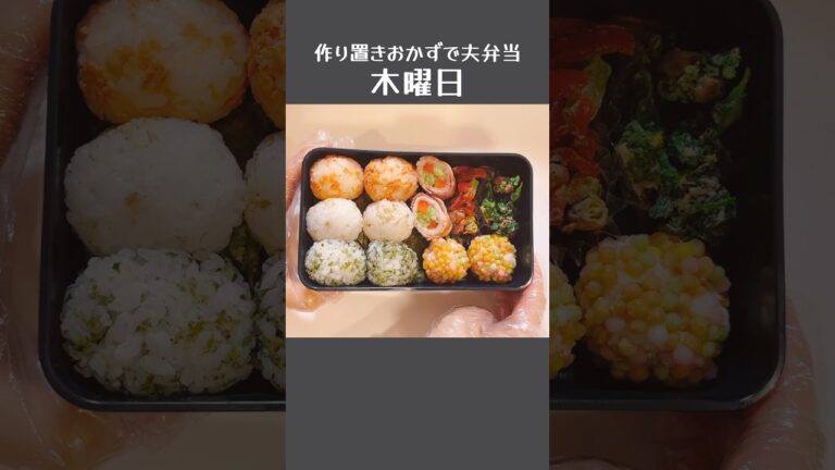 作り置き冷凍おかずで夫弁当【木曜日】3色おにぎり#お弁当記録 #夫弁当 #お花見