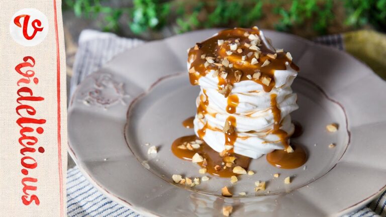 夢のくちどけ♡キャラメルとナッツのパブロバ｜How to make Pavlova stacks with Nuts and Caramel sauce