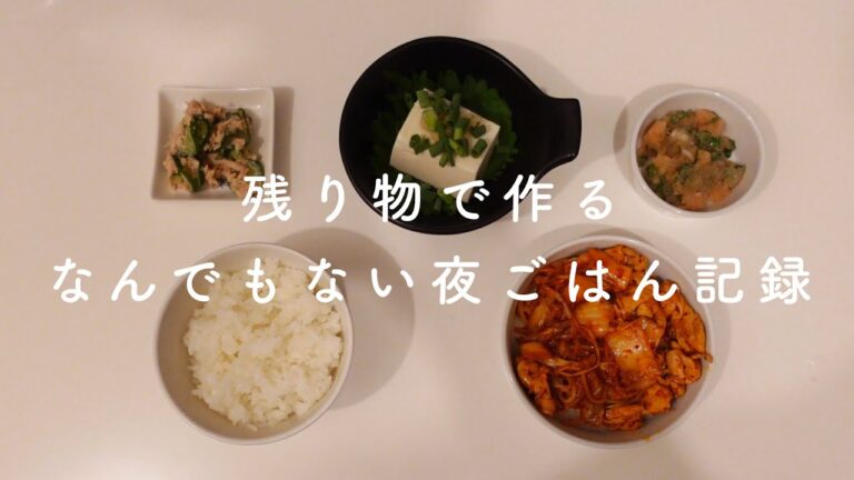 【一人暮らしの自炊vlog】残り物で作るなんでもない夜ごはん記録。大葉のねりたらこ。もやし豚キムチ。すりおろし生姜かけ冷奴。ツナときゅうりのサラダ。