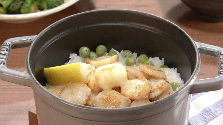 【3分クッキング公式】帆立たっぷり豆ごはん／菜の花のしょうゆ炒め