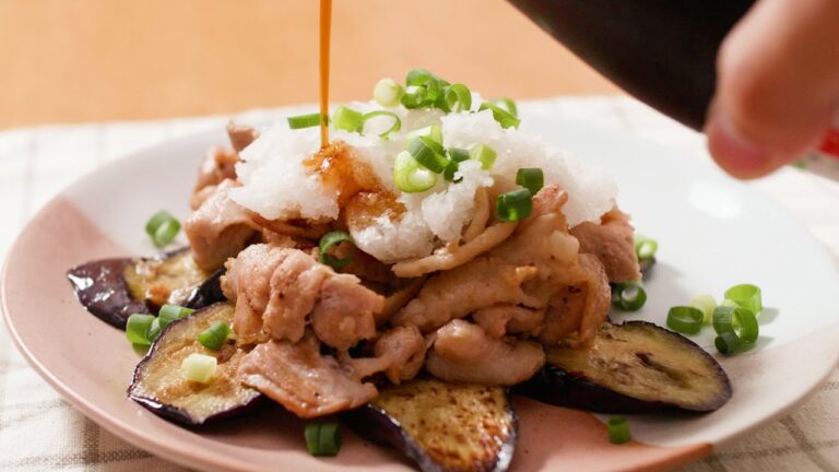 【豚バラ肉・ナス炒め～おろしポン酢のせ～】焼いておろして乗せるだけ！