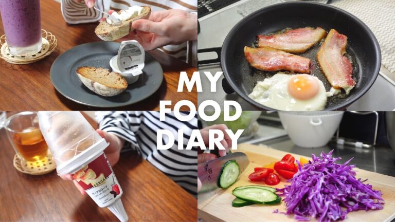 野菜不足を解消して厚切りベーコンエッグを食べる🥗🥓食事vlog｜生姜焼きプレート、クリームチーズライ麦パン、ベーコンエッグ定食、もりもり野菜サラダ、ワッフルコーンアイス｜自炊記録｜ひとり暮らし