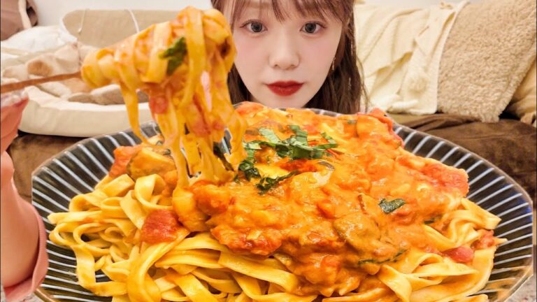 【ASMR】大きなエビ🦐トマトクリームパスタ🍅🍝【咀嚼音】【mukbang】【モッパン】【eating sounds】【食べ物】
