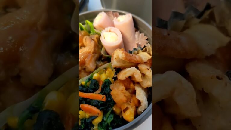 今日の男子高校生保温お弁当！鳥照り焼き、ハムチーズ、ちくわ天、コーン天、ほうれん草コーン人参バター炒め、ご飯、お吸い物。