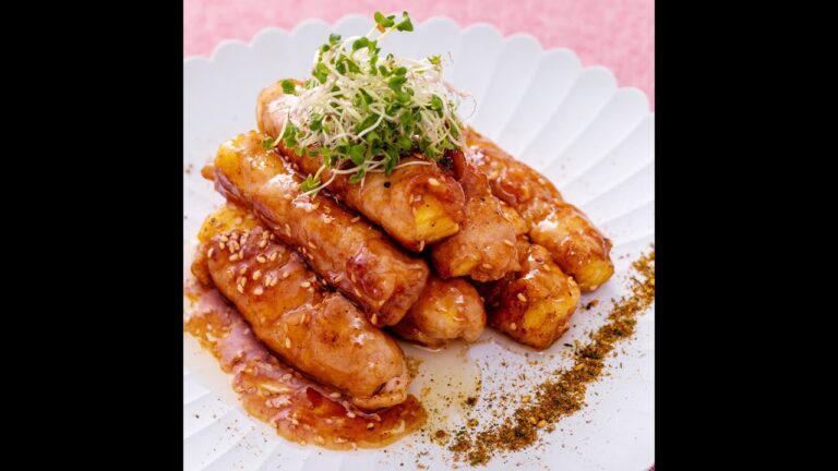 【おちゃのこさいさいレシピ】肉巻きサツマイモの旨辛ひぃひぃソテー