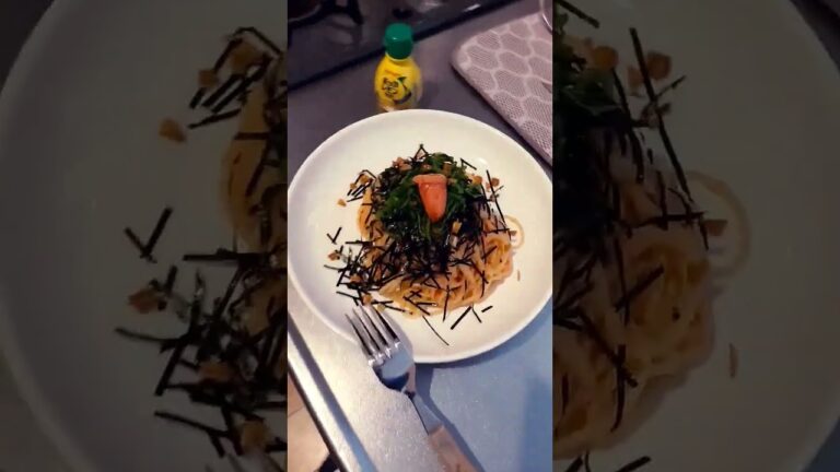 朝飯は明太子パスタ🐥めちゃくちゃうまい🤤　お店並だと思うけど💦