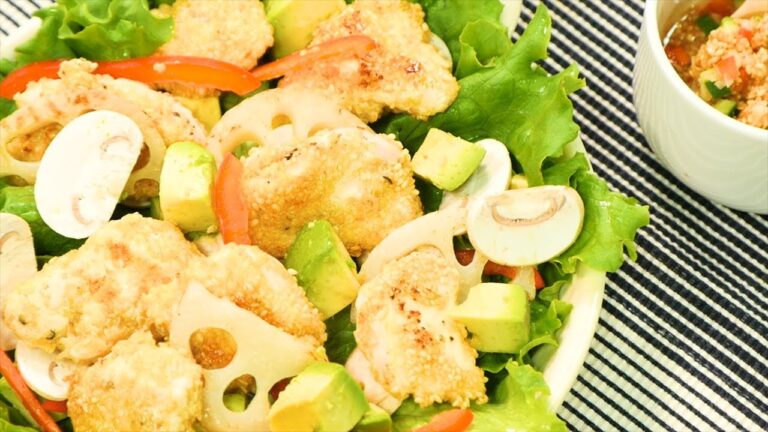食べるごまドレッシングで鶏と野菜のごろっとサラダ