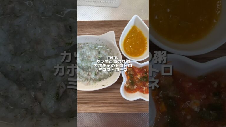【生後8ヶ月】離乳食の記録【カツオと青のりのお粥】【カボチャのトロトロ】【ミネストローネ】#離乳食 #離乳食中期 #子育て