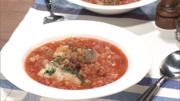 【3分クッキング公式】たらと豆のトマトスープ