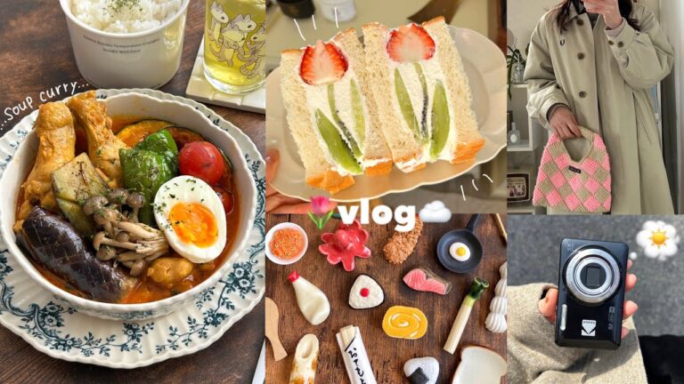 vlog》9時起床🥱たっぷり寝てゆったり過ごす社会人の休日と自炊記録🌱｜スープカレーのレシピ🍛｜箸置き紹介｜フルーツサンド🍓｜作り置き副菜｜デジカメ📸