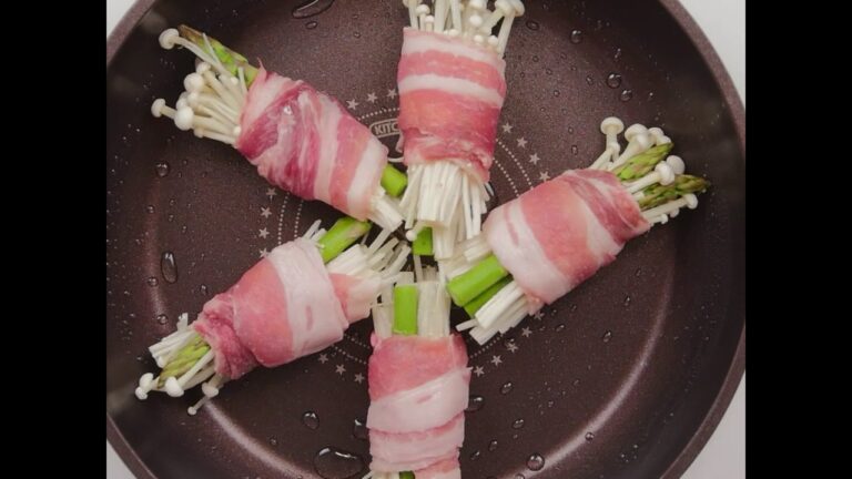 6 34 punipopo えのきとアスパラの豚肉巻き甘辛炒め、クレソン添え
