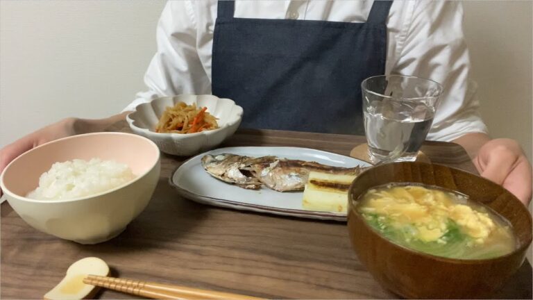 大学生が作るアジの塩焼き。～水菜とふわふわ卵の味噌汁～