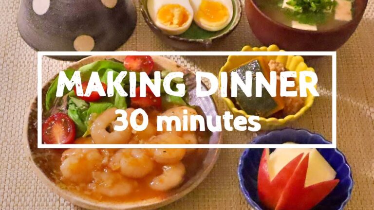 【料理】エビチリ・かぼちゃのそぼろ煮・豆腐の味噌汁