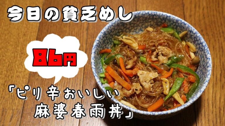 今日の貧乏めし　ピリ辛おいしい麻婆春雨丼　86円　【貧乏飯、貧乏料理レシピ】