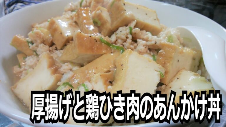 「厚揚げと鶏ひき肉のあんかけ丼」を作って食べる動画