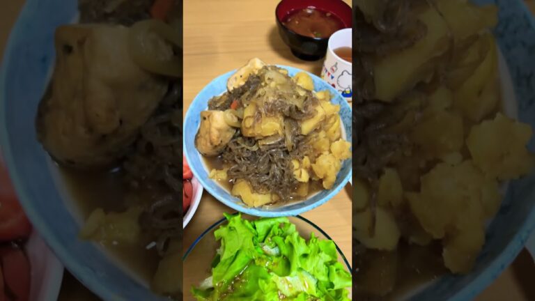 #豚の生姜焼き #味噌汁 #納豆 #トマトの塩昆布和え #じゃがいもとがんもどきの煮物 #春菊のおひたし #レタスサラダ #ナムル