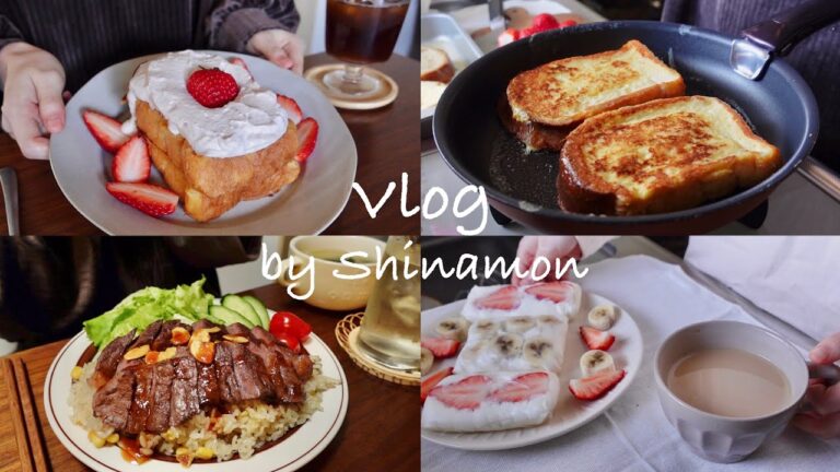 【料理vlog】ご自愛おうちカフェ開店🍞🍓｜いちごフレンチトースト、ステーキピラフ、ライスペーパークレープ、ツナサラダ、ガパオムライス｜自炊記録