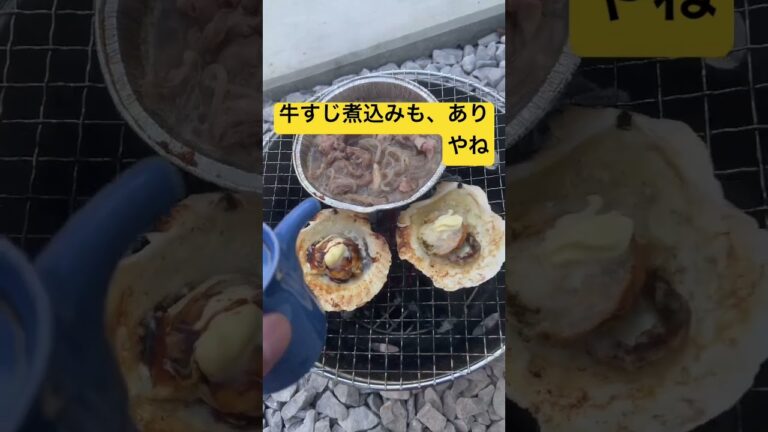 バケツバーベキュー#fourxone #牛すじ煮込み#ステーキ#ホタテ#アジ#バーベキュー #料理