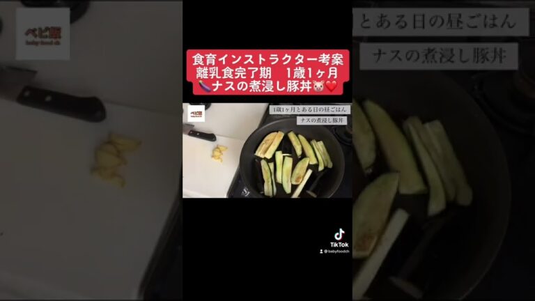 【1歳】どうやったらごはん食べてくれるかな？😇甘めの味付け食べやすい！ナスの煮浸し豚丼！