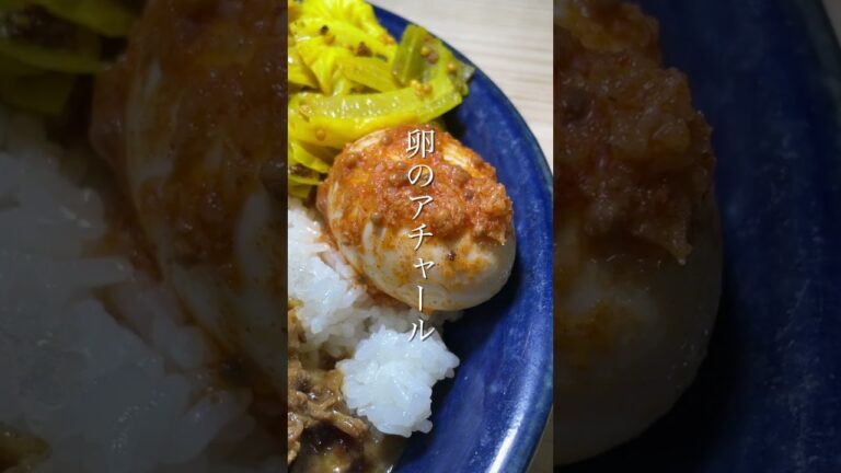 私の昨日の晩ごはん【ビーフカレー、卵のアチャール、キャベツのアチャール、りんご】