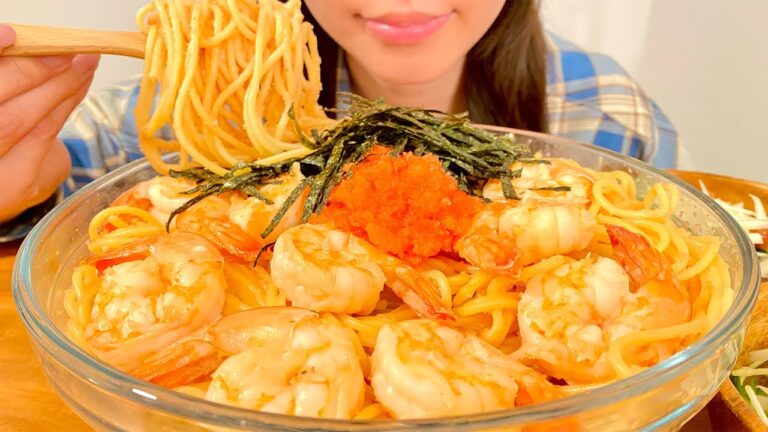 【大食い】たらこ海老クリームパスタを爆食いする晩ごはん【飯テロ】