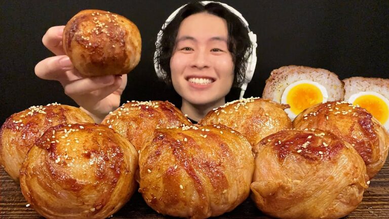 ASMR 肉巻き爆弾おにぎり‼️【咀嚼音/mukbang/Eating Sounds】