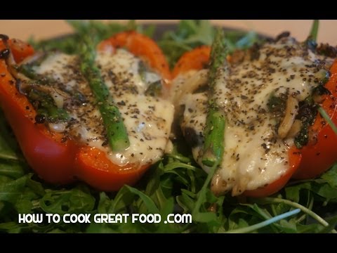 Stuffed Roast Peppers with Asparagus Mushrooms & Mozzarella Recipe