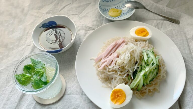 しらたきの冷やし中華たっぷりもやし【栗原はるみレシピ】ノンアルコールモヒートとともに🍸