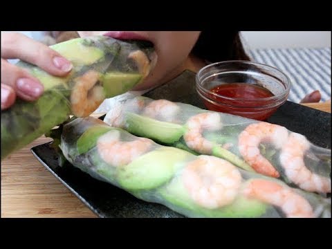 【ASMR 】海老アボカドたっぷり✨生春巻きを食べる。Salad Roll🍴