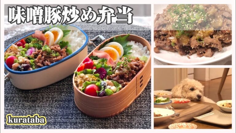 《お弁当作り》味噌豚炒め弁当箱〜白菜おかかサラダ、ラー油ブロッコリーなど。
