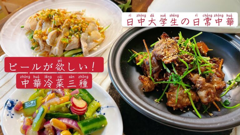 日中大学生のビールが飲みたくなる中華前菜三種ASMR！よだれ鶏とタレ漬け牛肉の爪楊枝刺し