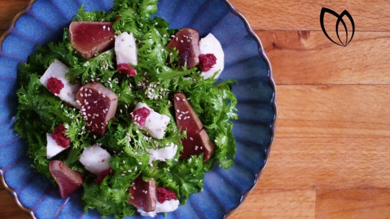 【ウマ】炙りマグロとわさび菜のサラダ / 長芋と梅、わさび菜レシピ