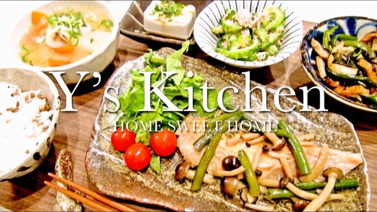 【夜ごはん】秋鮭としめじの醤油炒め＆無限ゴーヤ＆豚汁＆冷奴