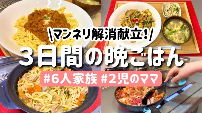 【３日間の夕飯献立】身近な食材でマンネリ解消！節約主婦の安くて美味しい晩ご飯レシピ【６人家族の夜ご飯】