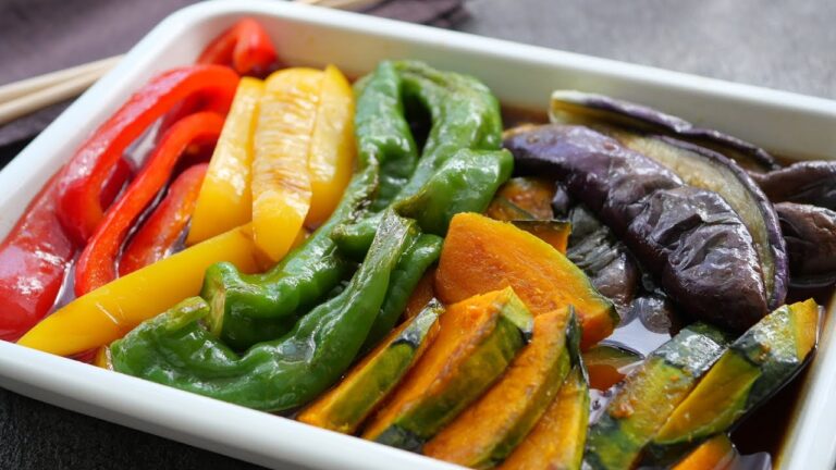 「まるめし」意外に簡単!ビタミンたっぷり夏野菜の焼き浸し!少量の油で焼いて漬けるだけ♪ 常備菜にも | Vegetable Yakibitashi