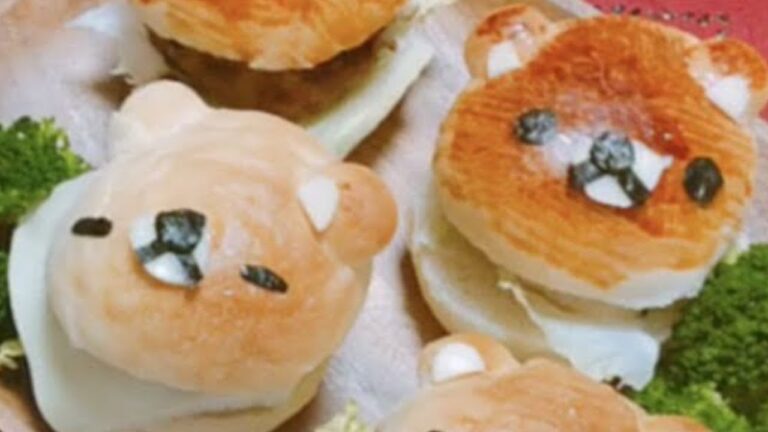 手作りクマのミニハンバーガー（チーズ・てりやき・焼き鯖）｜Mini hamburgers(Cheese · Teriyaki · Grilled mackerel)