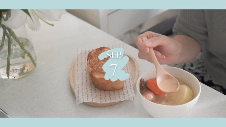 ある日の朝ごはん🍴グリルドチーズサンドイッチとポトフ、桃のアールグレイマリネ🍑【韓国生活Vlog/料理】
