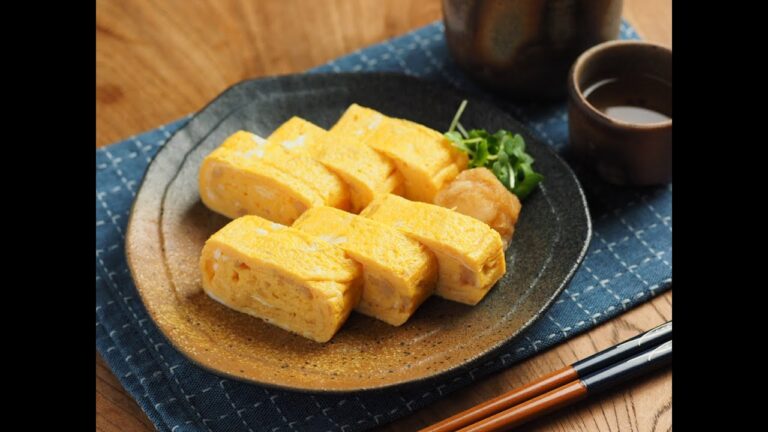 ホタテ缶詰入り、だし巻き卵　、　マキスを使うときれいな形に修正できます。