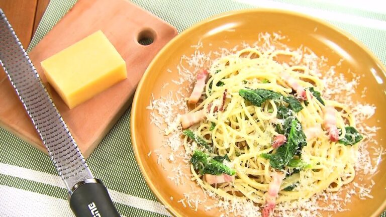 いっとこ！：ちぢみほうれん草とベーコンのチーズたっぷりペペロンチーノ