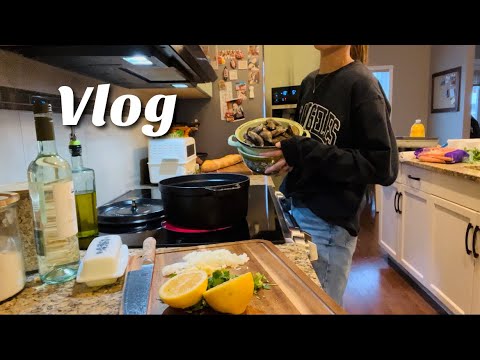 【子育て主婦Vlog】お弁当作り/アールグレイクッキー/ムール貝を食べる/バゲット🥖/友達と海鮮チゲ屋さん🇰🇷