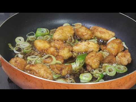 鶏むね肉の甘酢から揚げとれんこん炒め