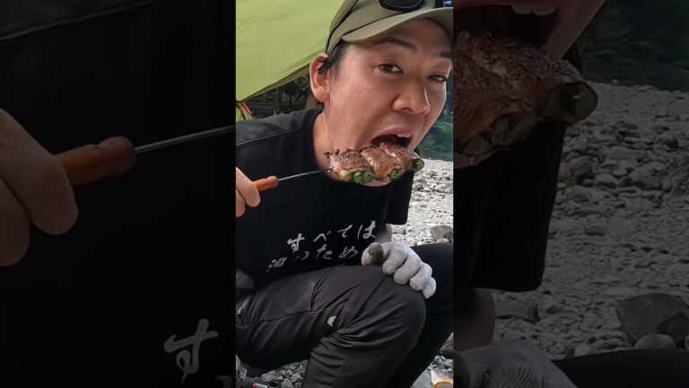 ジャンボアスパラ豚巻き(超スパイシー) #キャンプ #キャンプ飯 #bbq