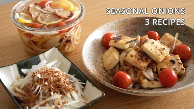 【新玉ねぎレシピ3品・下ごしらえの比較】新玉ねぎの下ごしらえのやり方3通り｜たこの甘酢漬け｜おかかえびサラダ｜豆腐の焦がしバターポン酢