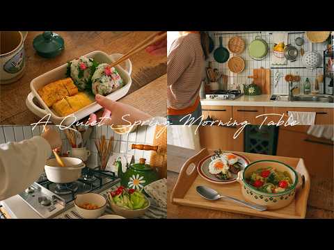 春を感じる朝ごはん │ 桜のおにぎり、春キャベツのスープ、菜の花と卵のホットサンド